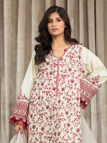 EDENROBE-30111-Unstitched Cream Embroidered Cambric 3 Piece