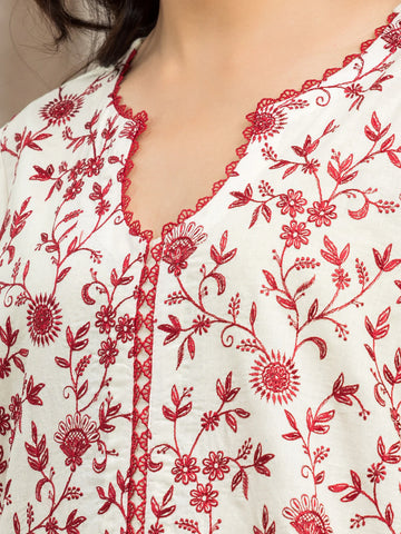 EDENROBE-30111-Unstitched Cream Embroidered Cambric 3 Piece