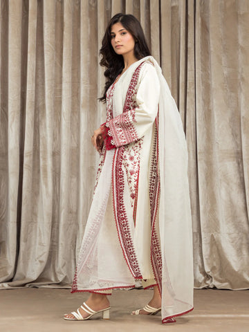 EDENROBE-30111-Unstitched Cream Embroidered Cambric 3 Piece