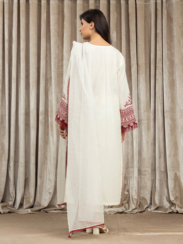 EDENROBE-30111-Unstitched Cream Embroidered Cambric 3 Piece