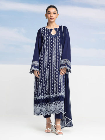 EDENROBE-30136-3P Unstitched Navy Blue Embroidered Cambric 3 Piece