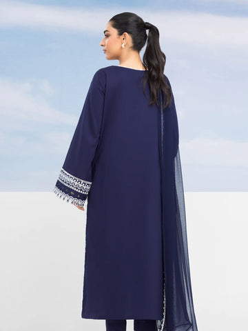 EDENROBE-30136-3P Unstitched Navy Blue Embroidered Cambric 3 Piece