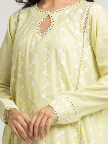 EDENROBE-30144-Unstitched Lime Embroidered Cambric 3 Piece