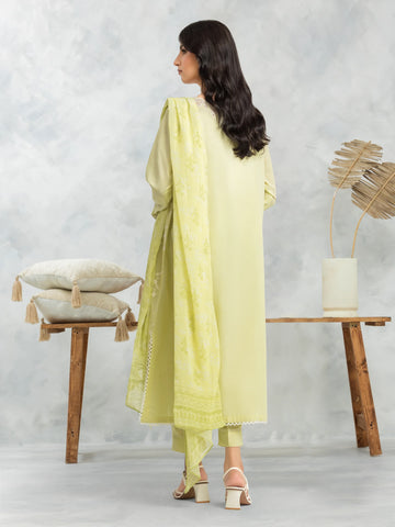 EDENROBE-30144-Unstitched Lime Embroidered Cambric 3 Piece