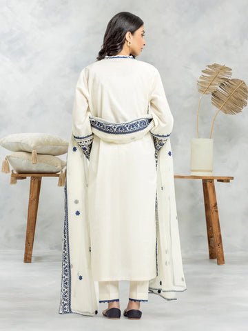EDENROBE-30147-3P Unstitched Off White Embroidered Cambric 3 Piece