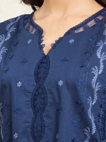EDENROBE-30154-3P Unstitched Dark Navy Embroidered Cambric 3 Piece