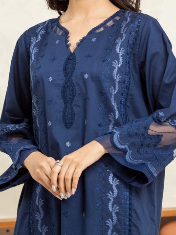 EDENROBE-30154-3P Unstitched Dark Navy Embroidered Cambric 3 Piece