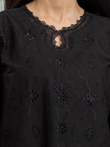 EDENROBE-30157-Unstitched Black Embroidered Cambric 3 Piece