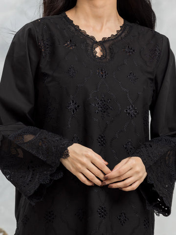 EDENROBE-30157-Unstitched Black Embroidered Cambric 3 Piece