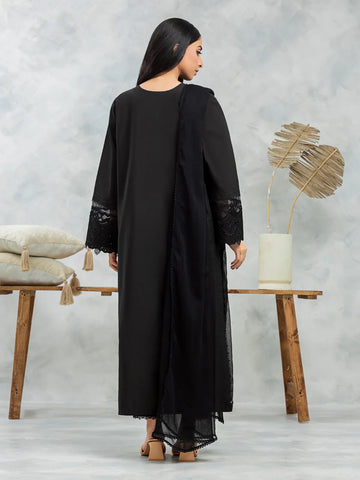 EDENROBE-30157-Unstitched Black Embroidered Cambric 3 Piece