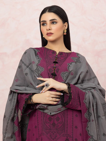 EDENROBE-26620-3P Unstitched Dark Magenta Embroidered Jacquard 3 Piece
