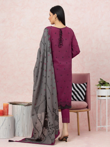 EDENROBE-26620-3P Unstitched Dark Magenta Embroidered Jacquard 3 Piece