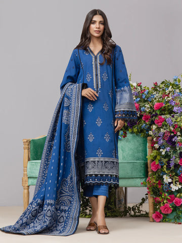 EDENROBE-26622-Unstitched Blue Jacquard 3 Piece