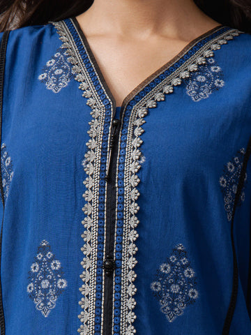 EDENROBE-26622-Unstitched Blue Jacquard 3 Piece