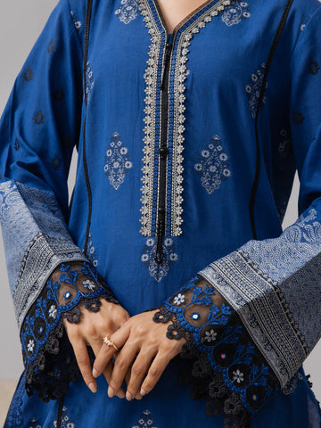 EDENROBE-26622-Unstitched Blue Jacquard 3 Piece