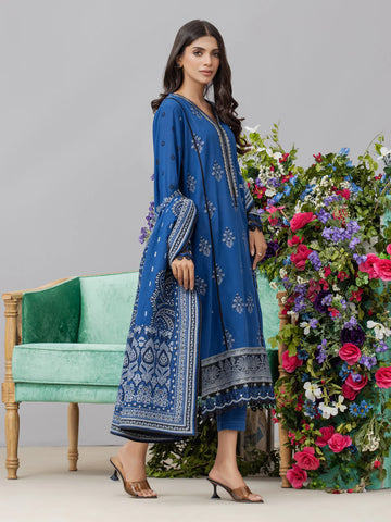 EDENROBE-26622-Unstitched Blue Jacquard 3 Piece