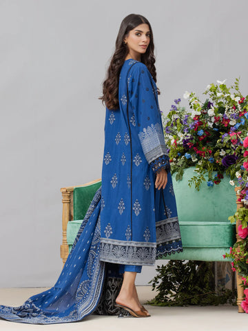 EDENROBE-26622-Unstitched Blue Jacquard 3 Piece