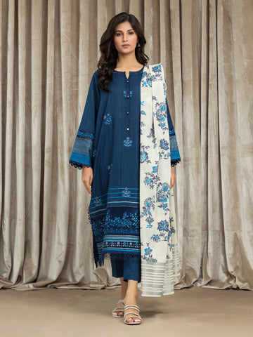 EDENROBE-26624-Unstitched Navy Blue Jacquard 3 Piece