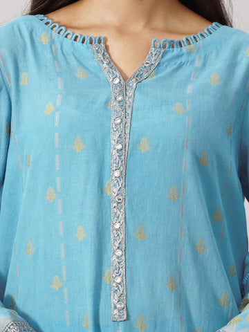 EDENROBE-26731-3P Unstitched Sky Blue Embroidered Jacquard 3 Piece