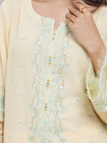 EDENROBE-26732-Unstitched Light Yellow Embroidered Jacquard 3 Piece