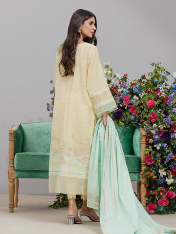 EDENROBE-26732-Unstitched Light Yellow Embroidered Jacquard 3 Piece