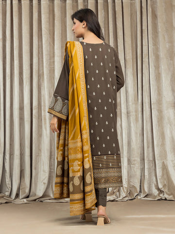 EDENROBE-26733-Unstitched Dark Olive Embroidered Jacquard 3 Piece