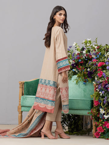 EDENROBE-26734-Unstitched Dark Beige Embroidered Jacquard 3 Piece