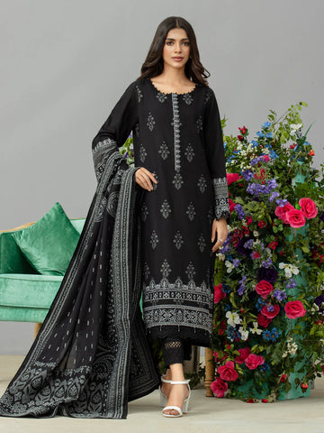 EDENROBE-26750-3P Unstitched Black Embroidered Jacquard 3 Piece