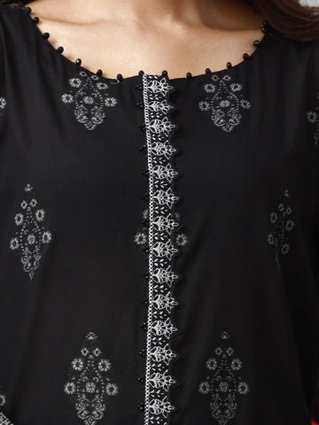 EDENROBE-26750-3P Unstitched Black Embroidered Jacquard 3 Piece