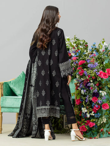 EDENROBE-26750-3P Unstitched Black Embroidered Jacquard 3 Piece