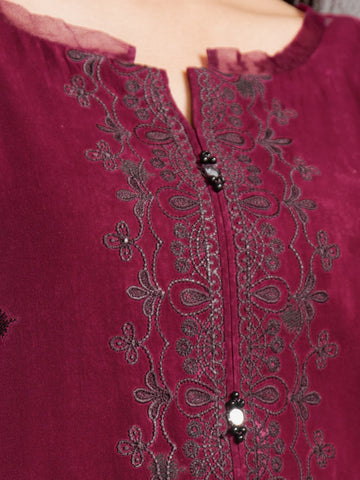 EDENROBE-26751-Unstitched Dark Magenta Embroidered Jacquard 3 Piece