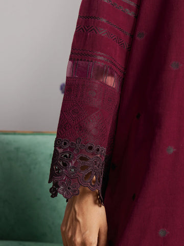 EDENROBE-26751-Unstitched Dark Magenta Embroidered Jacquard 3 Piece