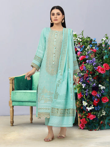 EDENROBE-26757-Unstitched Sea Green Jacquard 3 Piece