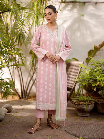 EDENROBE-Unstitched Pink Embroidered Jacquard 3 Piece - EWU24V3-30048-3P