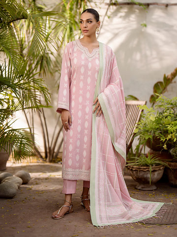 EDENROBE-Unstitched Pink Embroidered Jacquard 3 Piece - EWU24V3-30048-3P