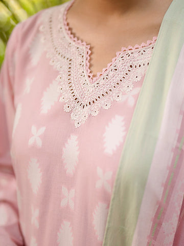 EDENROBE-Unstitched Pink Embroidered Jacquard 3 Piece - EWU24V3-30048-3P