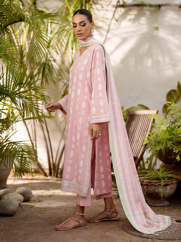 EDENROBE-Unstitched Pink Embroidered Jacquard 3 Piece - EWU24V3-30048-3P