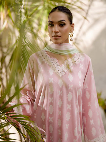 EDENROBE-Unstitched Pink Embroidered Jacquard 3 Piece - EWU24V3-30048-3P