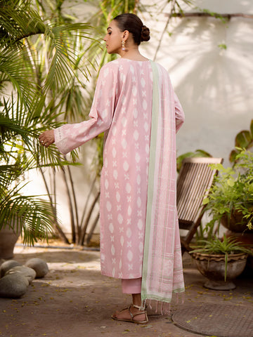 EDENROBE-Unstitched Pink Embroidered Jacquard 3 Piece - EWU24V3-30048-3P