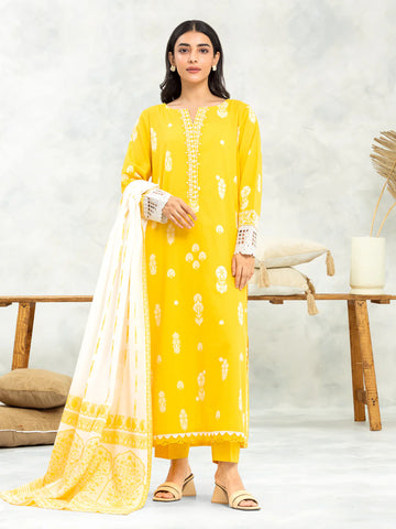 EDENROBE-30050-3P Unstitched Dark Yellow Embroidered Jacquard 3 Piece