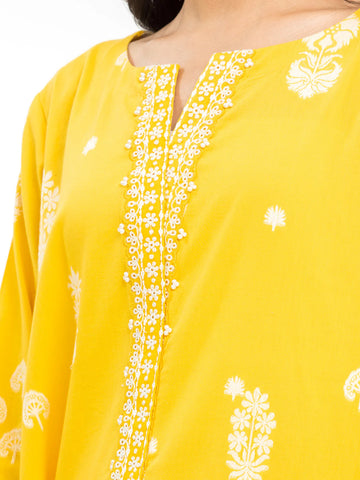 EDENROBE-30050-3P Unstitched Dark Yellow Embroidered Jacquard 3 Piece