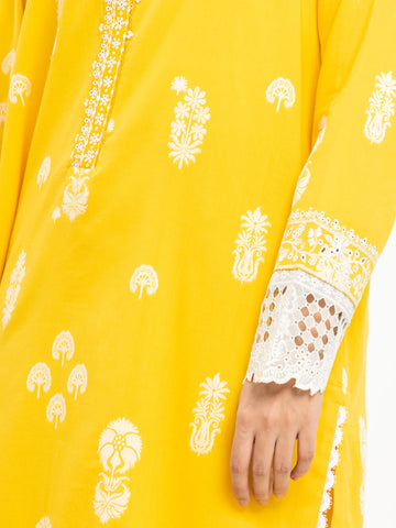 EDENROBE-30050-3P Unstitched Dark Yellow Embroidered Jacquard 3 Piece
