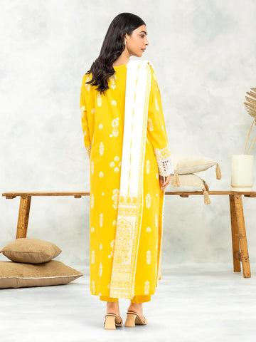 EDENROBE-30050-3P Unstitched Dark Yellow Embroidered Jacquard 3 Piece