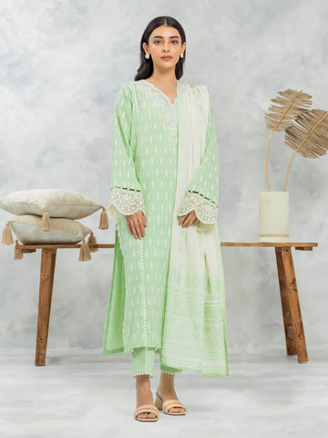 EDENROBE-EWU24V3-30051-3P Unstitched Light Green Embroidered Jacquard 3 Piece