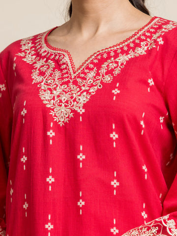 EDENROBE-Unstitched Deep Pink Embroidered Jacquard 3 Piece - EWU24V3-30052-3P