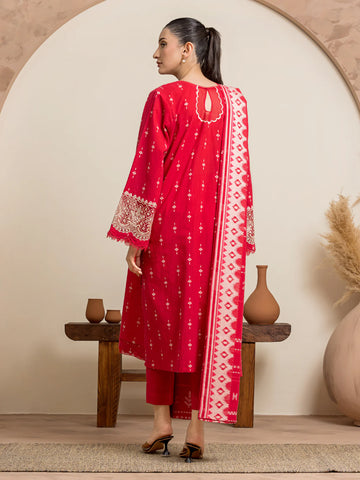 EDENROBE-Unstitched Deep Pink Embroidered Jacquard 3 Piece - EWU24V3-30052-3P