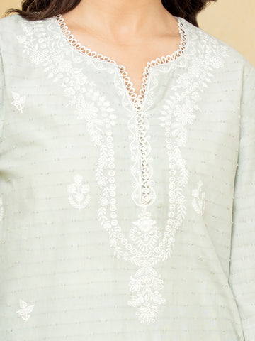 EDENROBE-28776-3P Unstitched Mist Green Embroidered Dobby 3 Piece