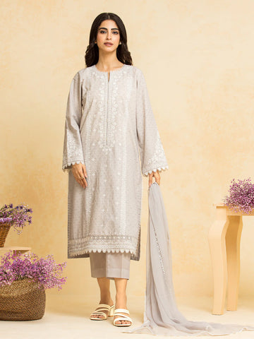 EDENROBE-28777-3P Unstitched Light Grey Embroidered Dobby 3 Piece
