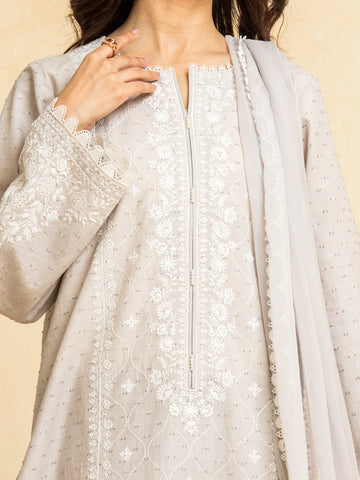 EDENROBE-28777-3P Unstitched Light Grey Embroidered Dobby 3 Piece