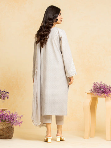 EDENROBE-28777-3P Unstitched Light Grey Embroidered Dobby 3 Piece